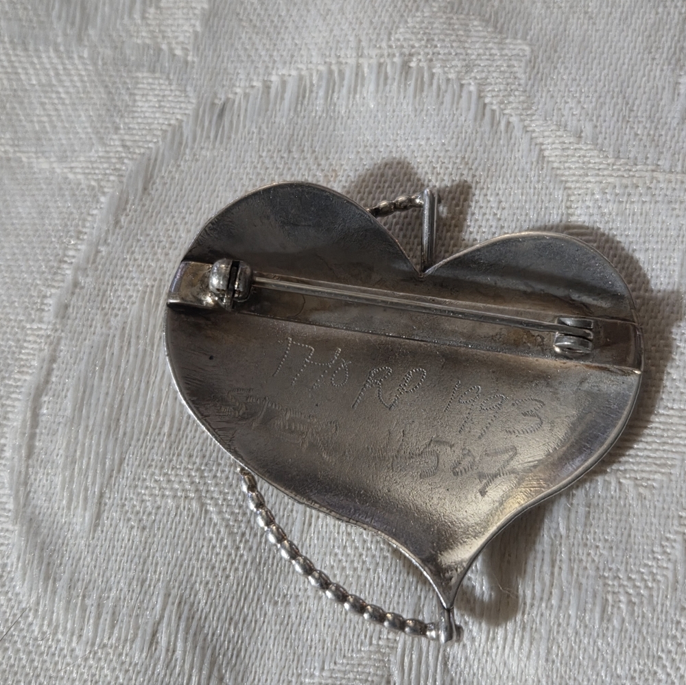 Vintage Lynda Thorp Abstract Heart Brooch, SS, 14k, Garnet - Picture 5 of 11